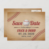ヴィンテージ野球スポーツ結婚式Save the Date 案内ポストカード (正面/裏面)