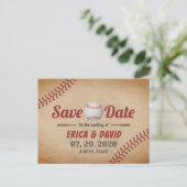 ヴィンテージ野球スポーツ結婚式Save the Date 案内ポストカード (スタンド正面)
