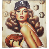 ヴィンテージ野球ピンアップ シャワーカーテン (正面)