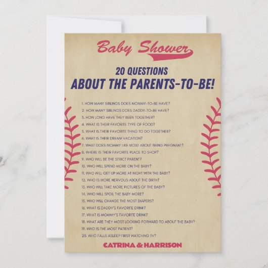 ヴィンテージ野球ベビーシャワーゲーム – 編集可能な名前， 招待状 (正面)