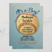 ヴィンテージ野球ベビーシャワー招待状ボーイスポーツ 招待状 (正面/裏面)
