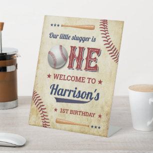 ヴィンテージ野球ボーイズ1歳の誕生日へようこそ 台座サイン