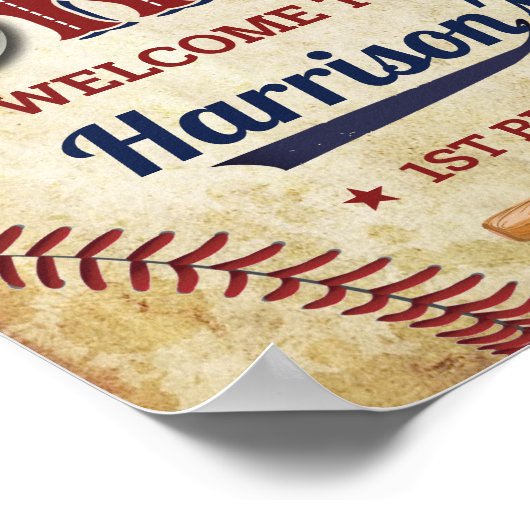 ヴィンテージ野球ボーイズ1歳の誕生日ウェルカムサイン ポスター (角)