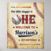 ヴィンテージ野球ボーイズ1歳の誕生日ウェルカムサイン ポスター (正面)