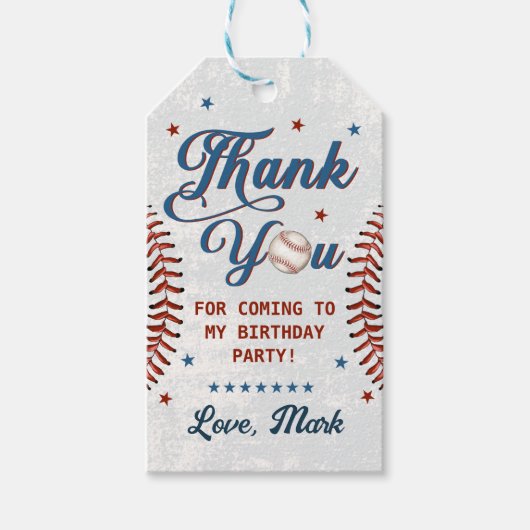 ヴィンテージ野球ボーイ誕生日サンキュー ギフトタグ (正面)
