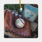 ヴィンテージ野球ミット及びボール野球グラブママー セラミックオーナメント (正面)
