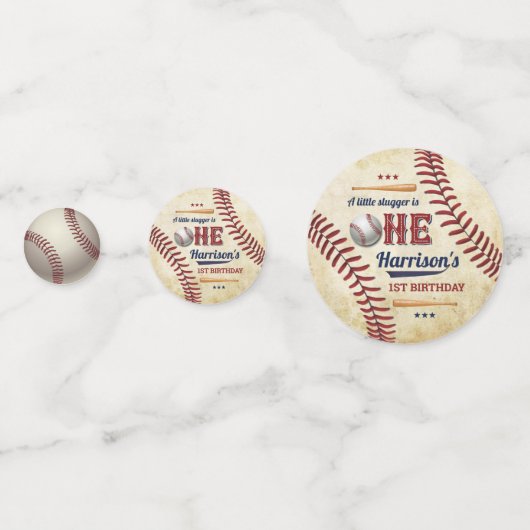 ヴィンテージ野球少年たち1歳の誕生日フォト コンフェッティ (正面)