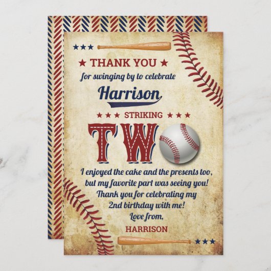 ヴィンテージ野球少年たち2歳の誕生日 サンキューカード (正面/裏面)