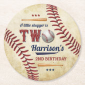 ヴィンテージ野球少年たち2歳の誕生日 ラウンドペーパーコースター (正面)