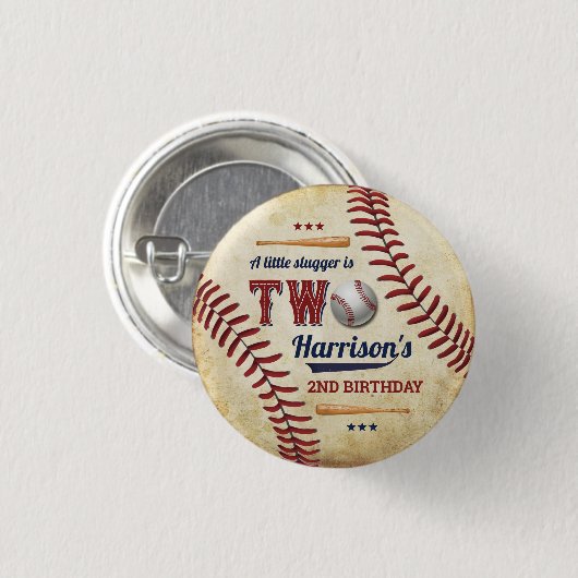 ヴィンテージ野球少年たち2歳の誕生日 缶バッジ (正面&裏面)