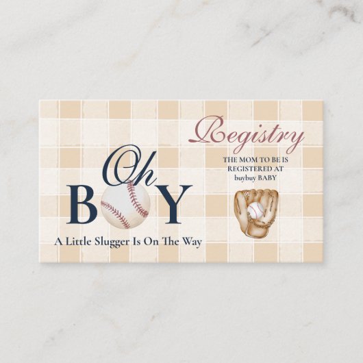 ヴィンテージ野球少年の赤ちゃんシャワー登録 エンクロージャーカード (正面)