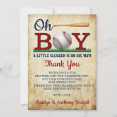 ヴィンテージ野球少年の赤ちゃんシャワー サンキューカード (正面)