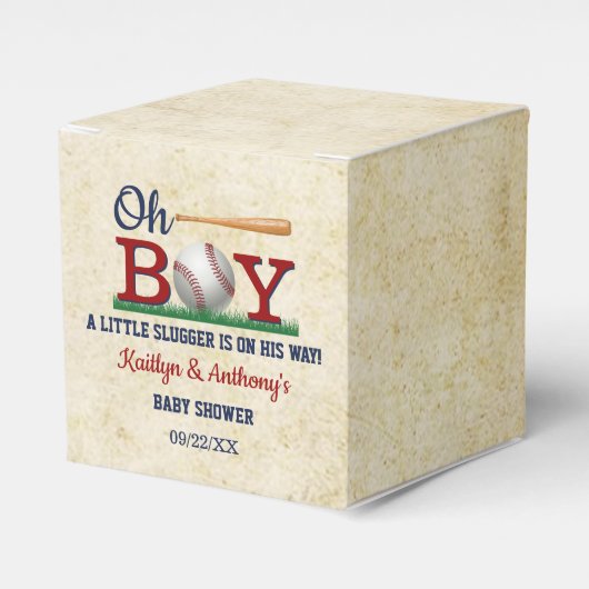 ヴィンテージ野球少年の赤ちゃんシャワー フェイバーボックス (正面サイド)