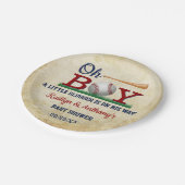 ヴィンテージ野球少年の赤ちゃんシャワー ペーパープレート (アングル)