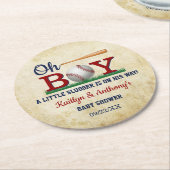 ヴィンテージ野球少年の赤ちゃんシャワー ラウンドペーパーコースター (アングル)