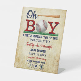 ヴィンテージ野球少年の赤ちゃんシャワー 台座サイン