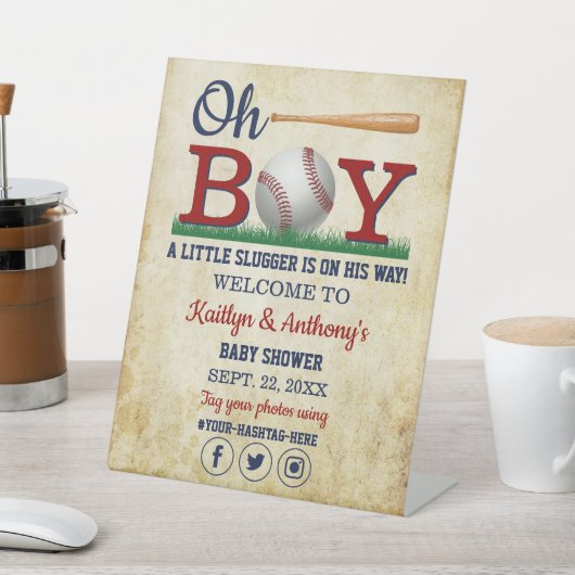 ヴィンテージ野球少年の赤ちゃんシャワー 台座サイン (インサイチュ)