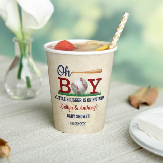 ヴィンテージ野球少年の赤ちゃんシャワー 紙コップ (インサイチュ)