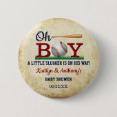 ヴィンテージ野球少年の赤ちゃんシャワー 缶バッジ (正面)