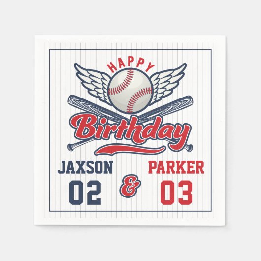 ヴィンテージ野球用ダブルヘッダー接合誕生日 スタンダードカクテルナプキン (正面)