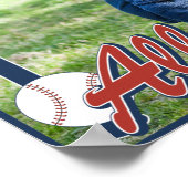 ヴィンテージ野球赤とネイビーブルーの誕生日写真 ポスター (角)