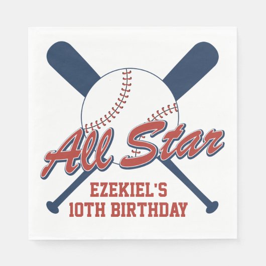 ヴィンテージ野球赤とネイビーブルー誕生日 スタンダードランチョンナプキン (正面)