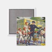 ヴィンテージ野球選手と警察交叉ガード マグネット (正面/裏面)