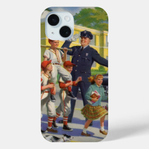 ヴィンテージ野球選手と警察交叉ガード iPhone 15ケース