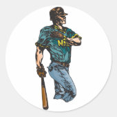 ヴィンテージ野球選手レトロスポーツのアートワーク ラウンドシール (正面)