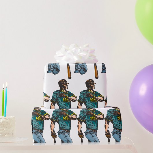 ヴィンテージ野球選手レトロスポーツのアートワーク ラッピングペーパー