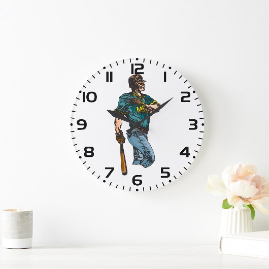 ヴィンテージ野球選手レトロスポーツのアートワーク ラージ壁時計