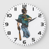 ヴィンテージ野球選手レトロスポーツのアートワーク ラージ壁時計 (正面)