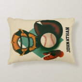 ヴィンテージ野球選手、ミット付き捕手 アクセントクッション (正面)