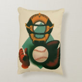 ヴィンテージ野球選手、ミット付き捕手 アクセントクッション (裏面(縦))