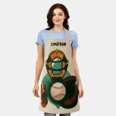 ヴィンテージ野球選手、ミット付き捕手 エプロン (着用した状態)