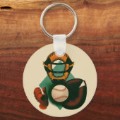 ヴィンテージ野球選手、ミット付き捕手 キーホルダー (正面)