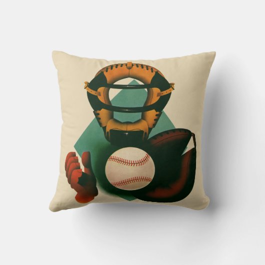 ヴィンテージ野球選手、ミット付き捕手 クッション (裏面)