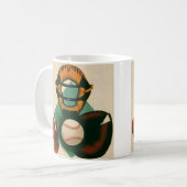 ヴィンテージ野球選手、ミット付き捕手 コーヒーマグカップ (正面左)