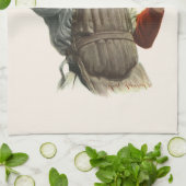 ヴィンテージ野球選手、捕手ルックアップ キッチンタオル (折り畳み)