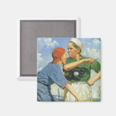 ヴィンテージ野球、子ども、男遊の子のスポーツ マグネット (正面/裏面)