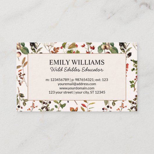ヴィンテージ野生の果実と果実の植物林 名刺 (裏面)