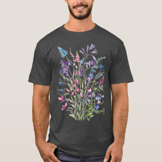 ヴィンテージ野生の花のアレンジメント水色2020 Tシャツ