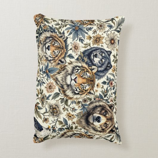 ヴィンテージ野生動植物の紋様白 アクセントクッション (裏面(縦))