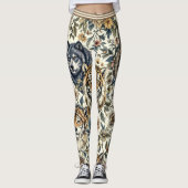 ヴィンテージ野生動植物の紋様白 レギンス (正面)