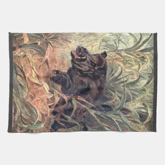 ヴィンテージ野生動物インディアンイノシシ キッチンタオル (横)