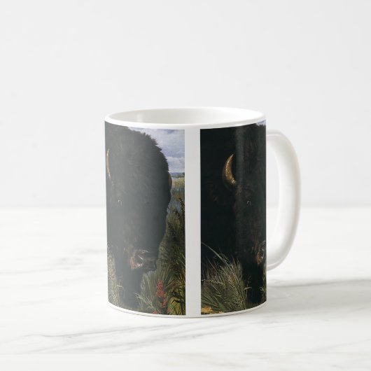 ヴィンテージ野生動物，バッファローまたはアメリカバイソン コーヒーマグカップ (正面右)