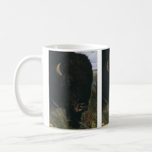 ヴィンテージ野生動物，バッファローまたはアメリカバイソン コーヒーマグカップ (左)