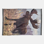 ヴィンテージ野生動物,ムースまたはエルクby CE Swan キッチンタオル (横)