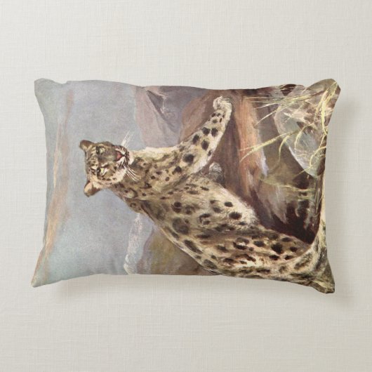 ヴィンテージ野生動物、ユキヒョウby CE Swan アクセントクッション (裏面)