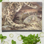 ヴィンテージ野生動物、ユキヒョウby CE Swan キッチンタオル (折り畳み)